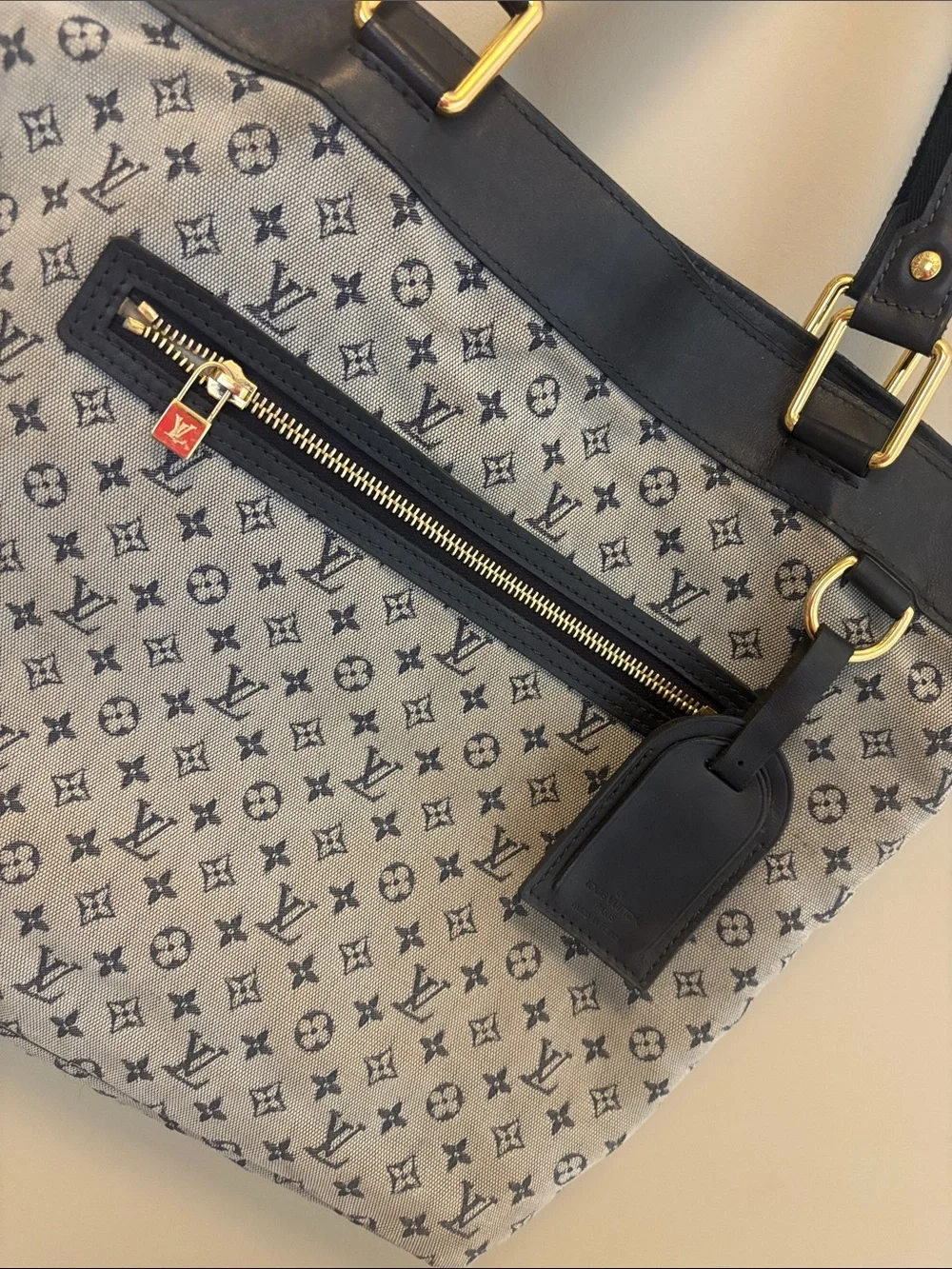 Louis Vuitton blue gray Monogram Canvas Tote Bag mini Lin Lucille